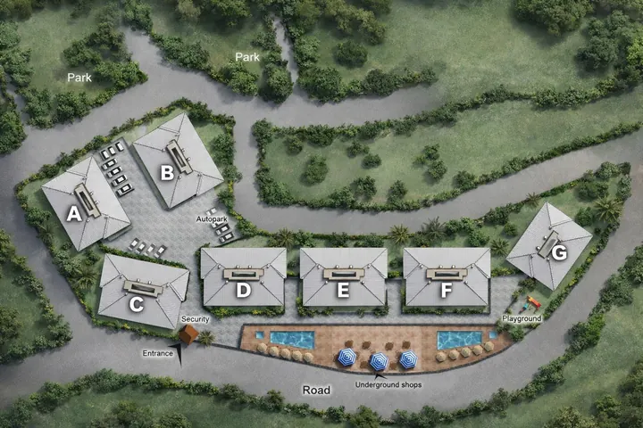 Süzgeç Turkuaz Evler site planı; E Blok işaretli